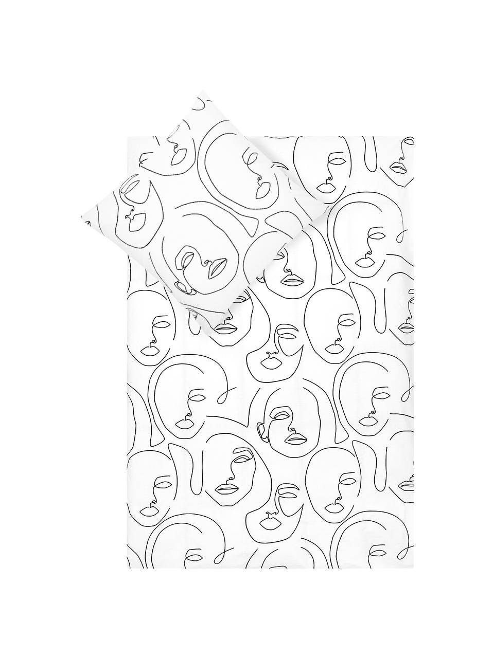 Baumwollperkal-Bettwäsche Aria mit One Line Zeichnung, Webart: Perkal Fadendichte 180 TC, Weiß, Schwarz, 135 x 200 cm + 1 Kissen 80 x 80 cm