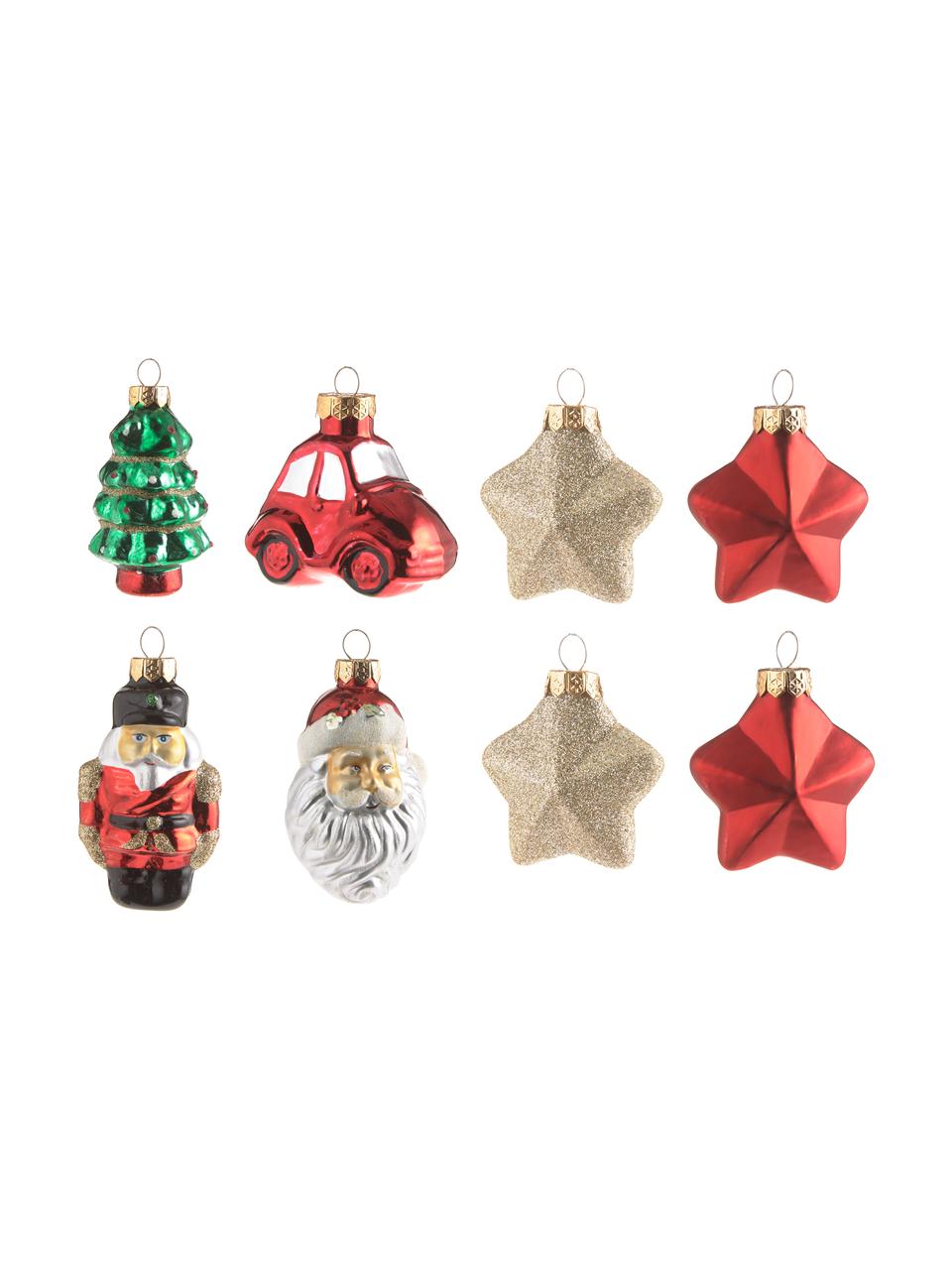 Kerstboomhangersset Santa van glas, 16 stuks, Meerkleurig, Set met verschillende formaten