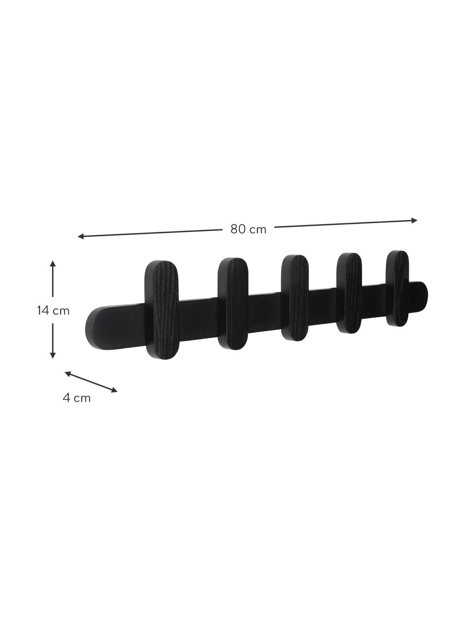 Portemanteau mural en bois de frêne Merry, 100 % bois de frêne, certifié FSC, Noir, larg. 80 x haut. 14 cm
