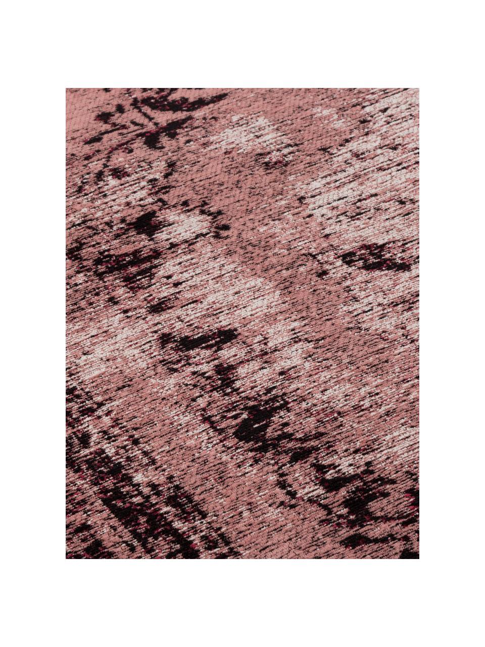 Handgeweven chenille vloerkleed Milan, Bovenzijde: 95% katoen, 5% polyester, Onderzijde: 100% katoen, Bessenkleurig, zwart, crèmekleurig, 120 x 180 cm