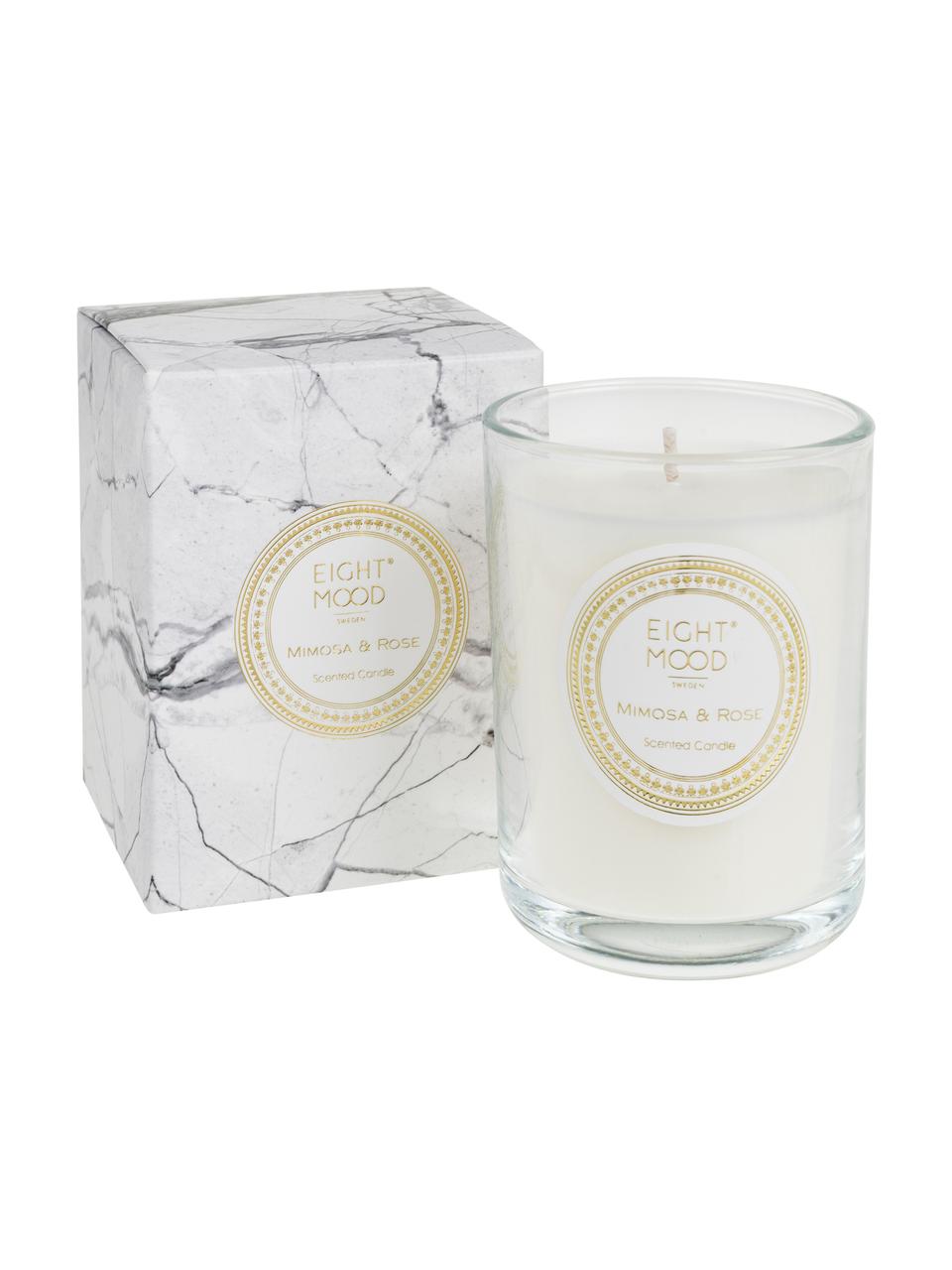 Duftkerze White Marble (Mimose & Rose), Behälter: Glas, Behälter: Transparent Wachs: Weiss, Ø 9 x H 12 cm