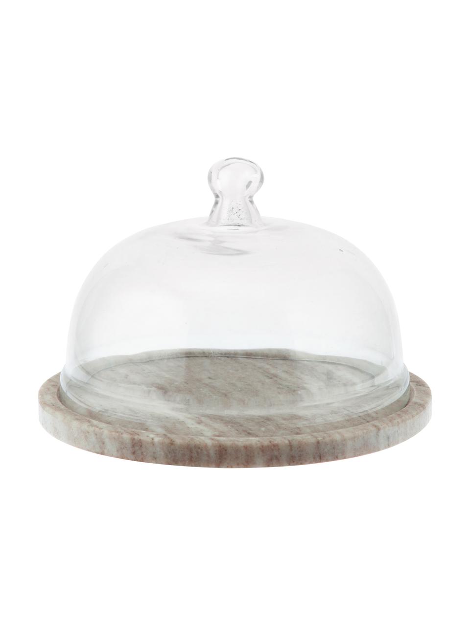 Campana quesera de mármol Cheese, Campana: vidrio, Beige, transparente, Ø 25 x Al 14 cm