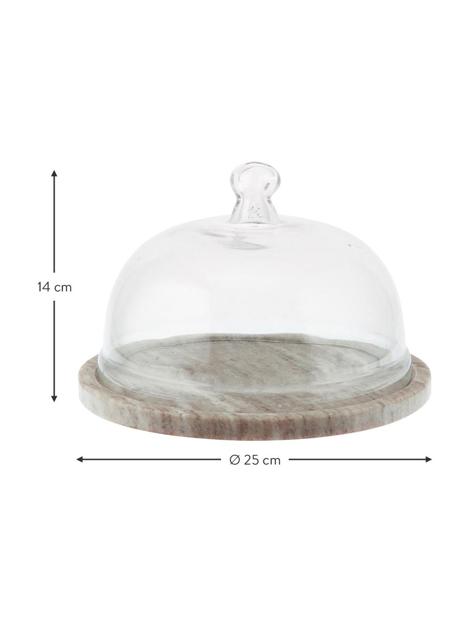 Cloche con base in marmo Cheese, Beige trasparente, Ø 25 x Alt. 14 cm