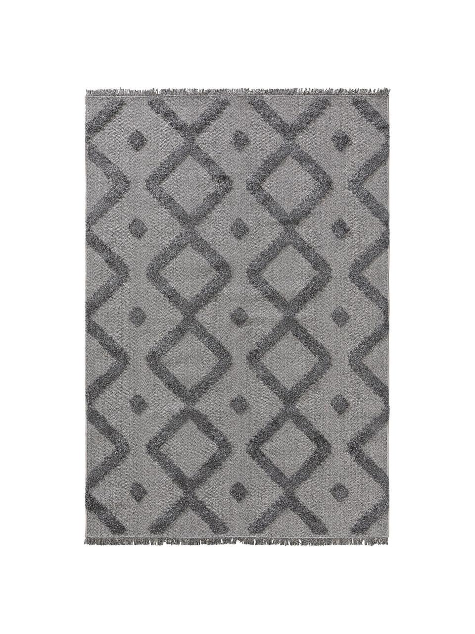 Tappeto in cotone lavato con rilievo e frange Oslo, 100% cotone, Grigio, melangiato, Larg. 150 x Lung. 230 cm