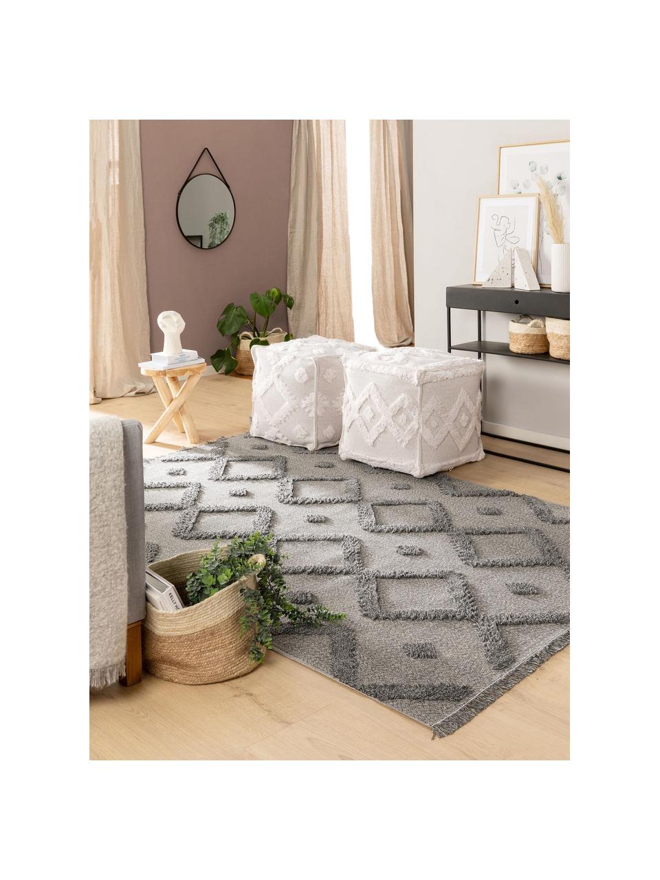 Alfombra lavable de algodón texturizada con flecos Oslo, 100% algodón, Gris jaspeado, An 150 x L 230 cm (Tamaño M)