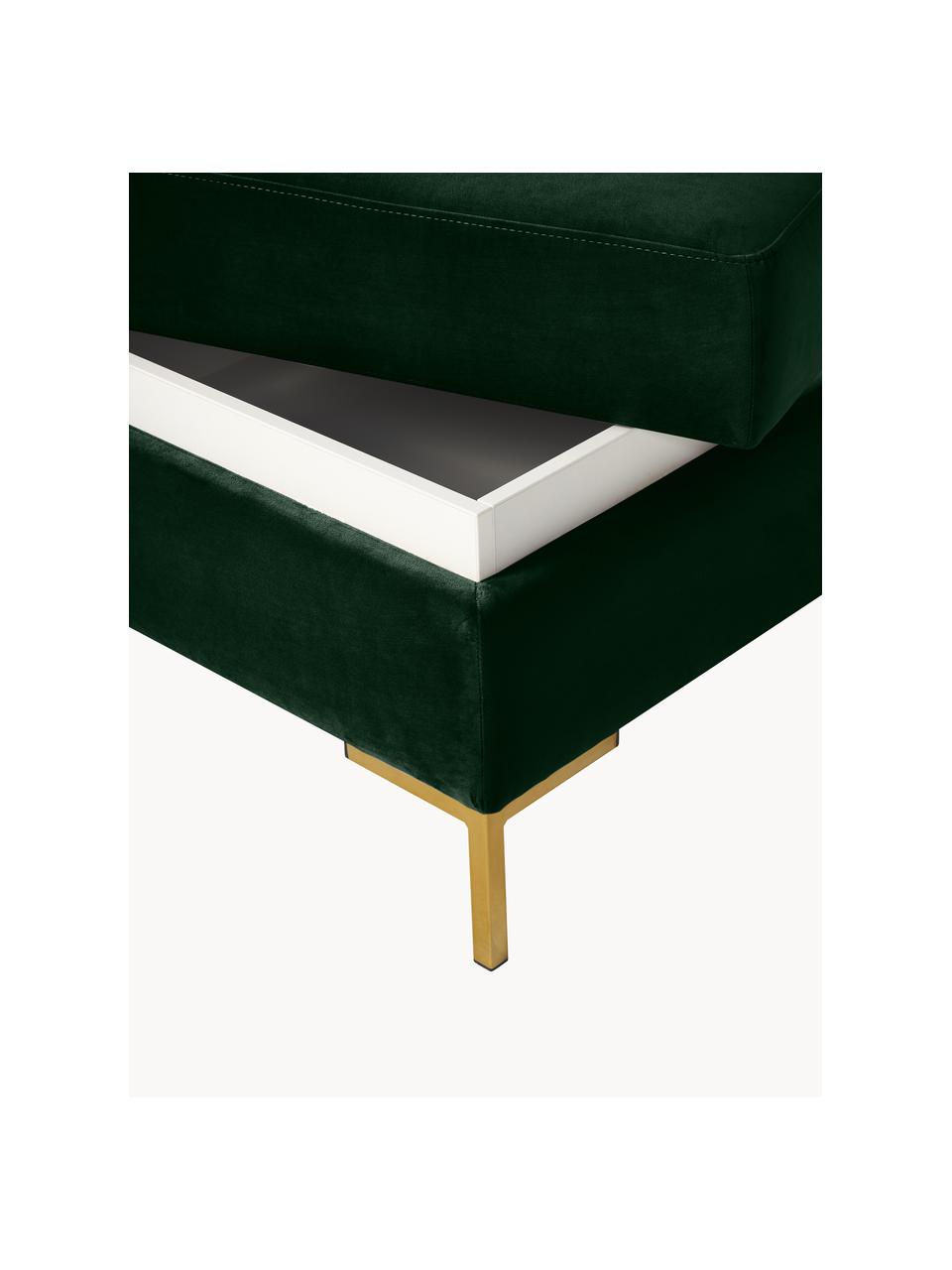 Pouf en velours avec rangement Luna, Velours vert foncé, doré, larg. 77 x haut. 49 cm