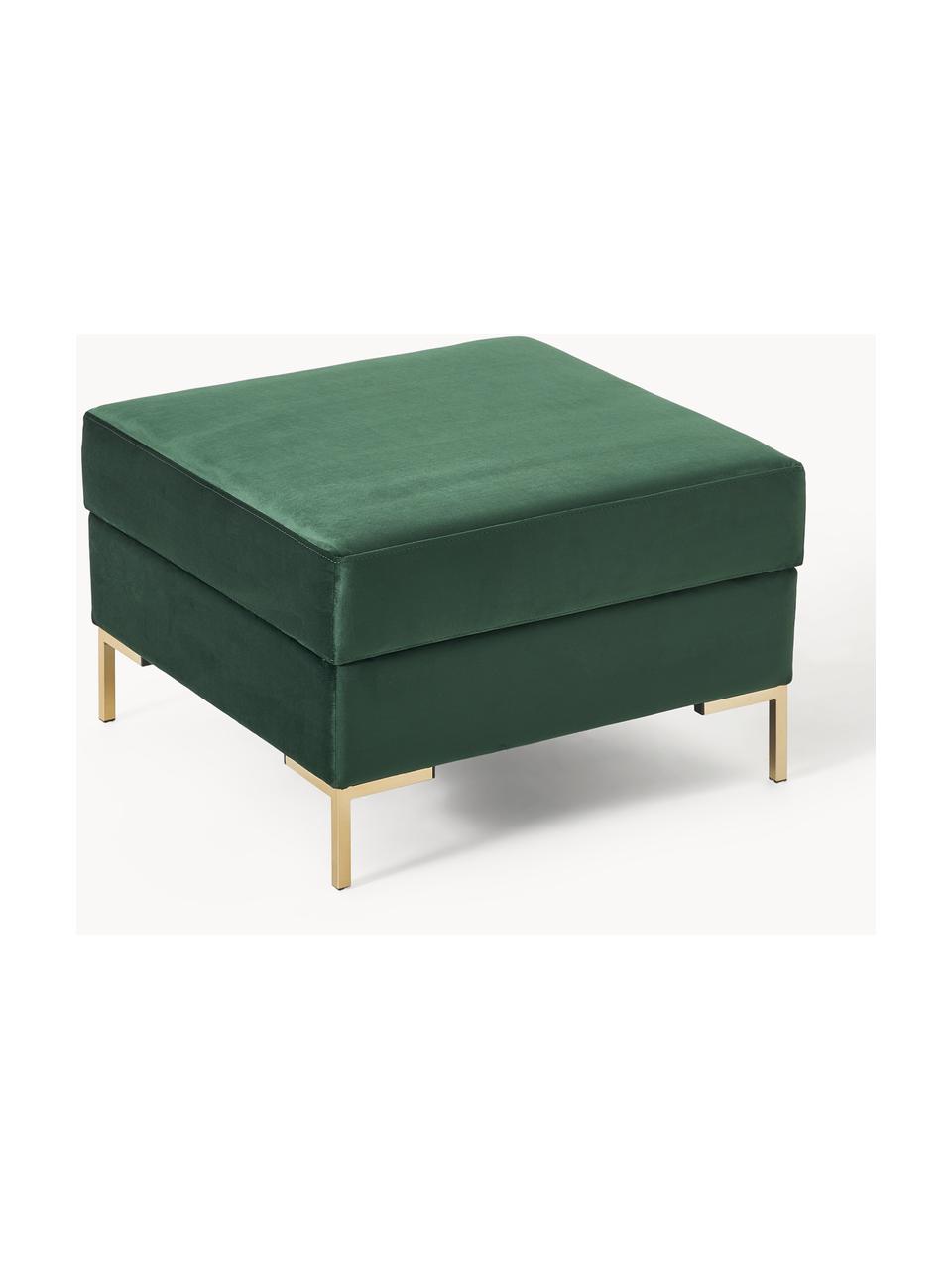 Sofa-Hocker Luna aus Samt mit Stauraum, Bezug: Samt (100 % Polyester) De, Gestell: Massives Buchenholz, Schi, Samt Dunkelgrün, Goldfarben, B 77 x H 49 cm