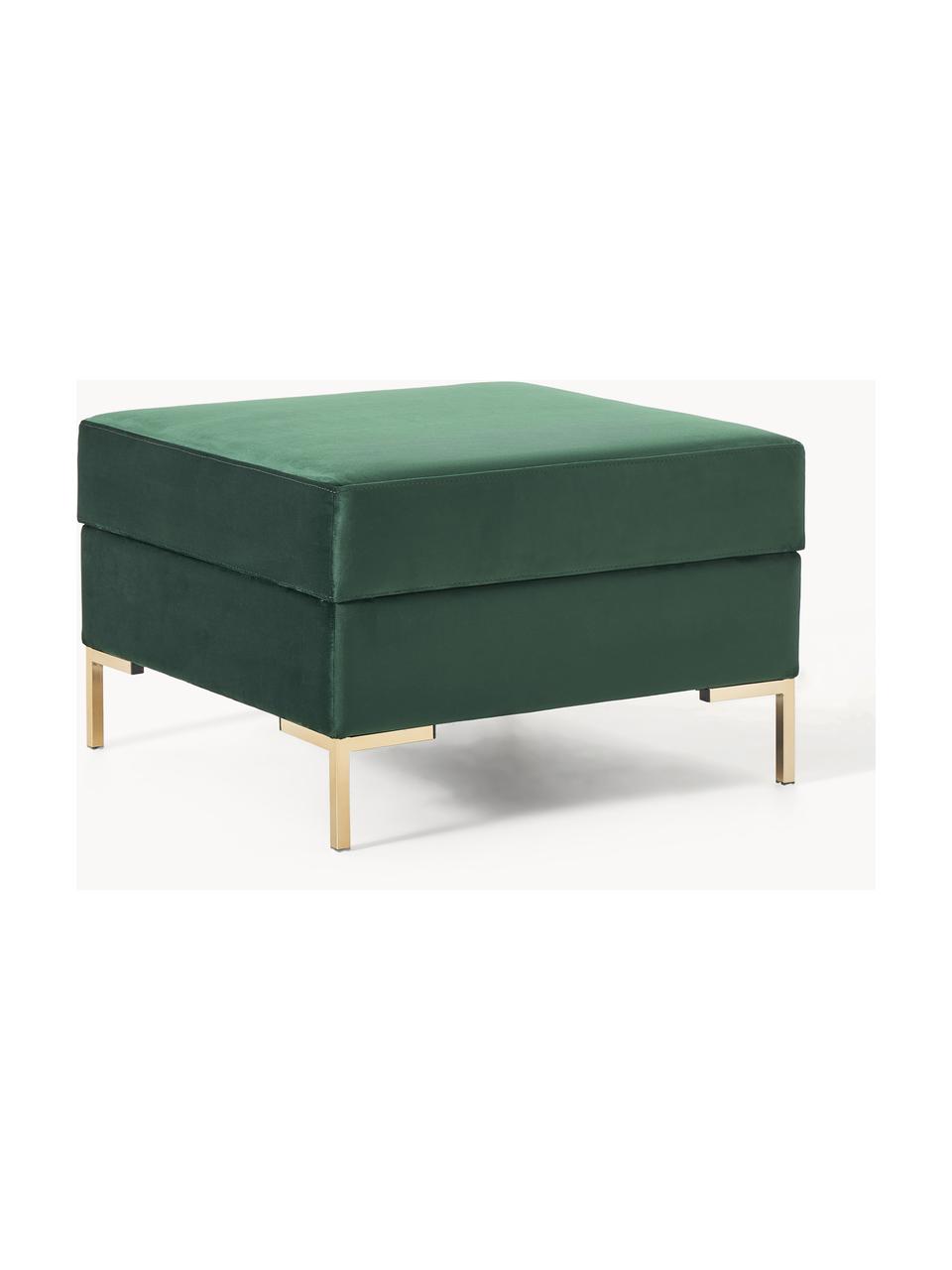 Sofa-Hocker Luna aus Samt mit Stauraum, Bezug: Samt (100 % Polyester) De, Gestell: Massives Buchenholz, Schi, Samt Dunkelgrün, Goldfarben, B 77 x H 49 cm