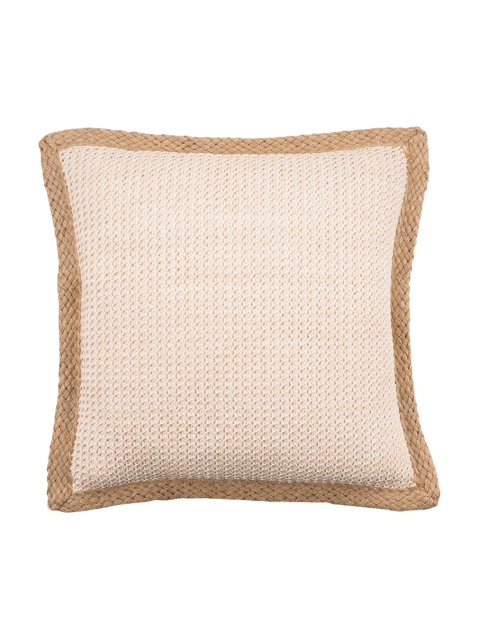 Kissenhülle Tally mit Jute-Keder, 50% Jute, 50% Baumwolle, Weiß, Beige, 45 x 45 cm