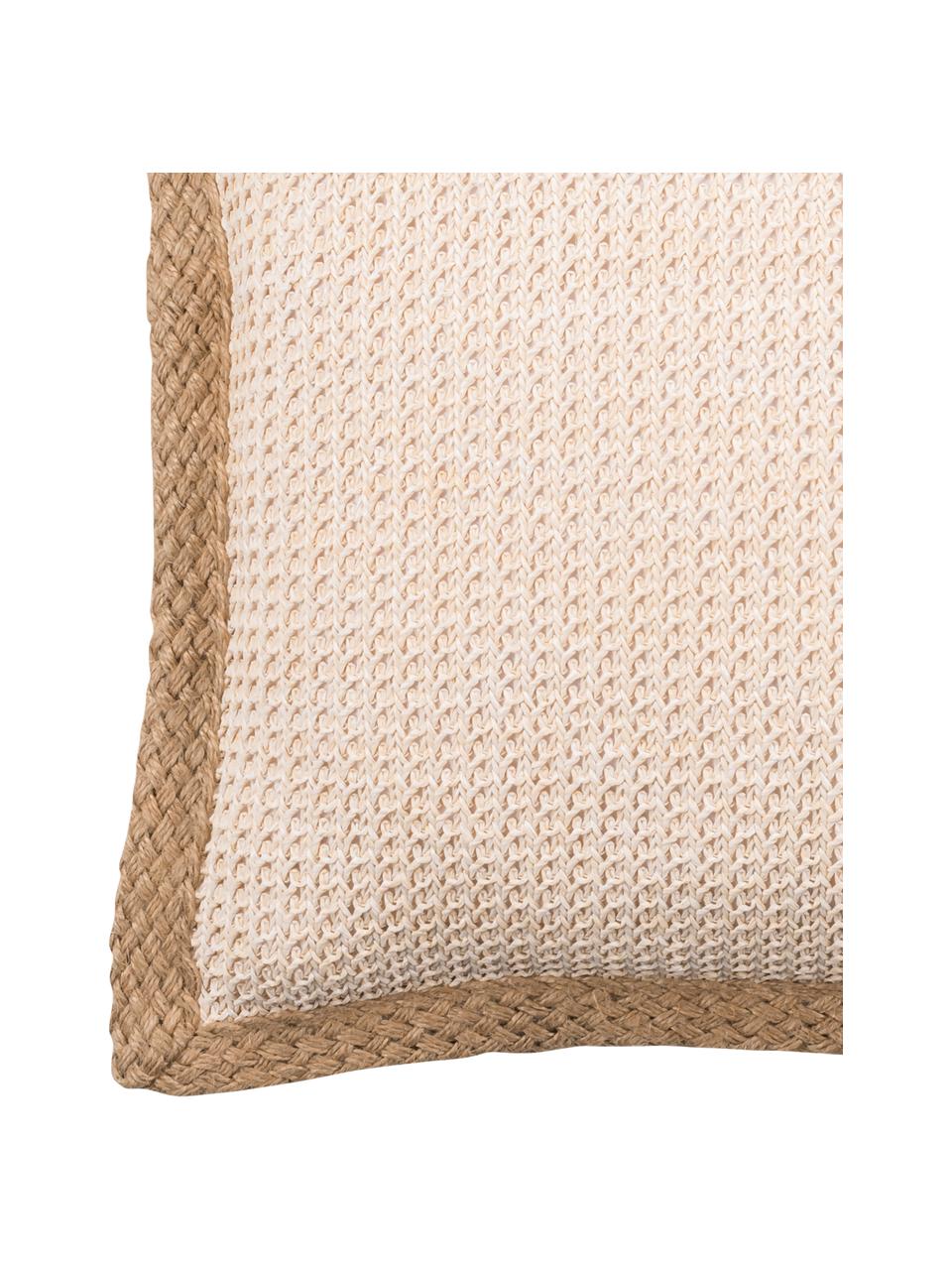 Kissenhülle Tally mit Jute-Keder, 50% Jute, 50% Baumwolle, Weiß, Beige, 45 x 45 cm