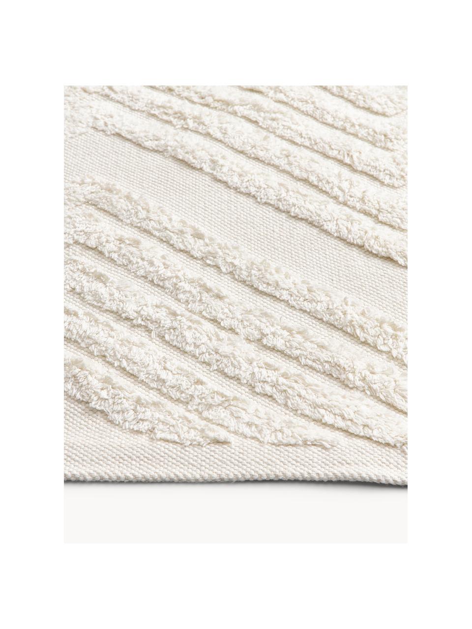 Handgewebter Baumwollteppich Ziggy mit erhabener Hoch-Tief-Struktur, 100% Baumwolle, Cremeweiss, B 80 x L 150 cm (Grösse XS)