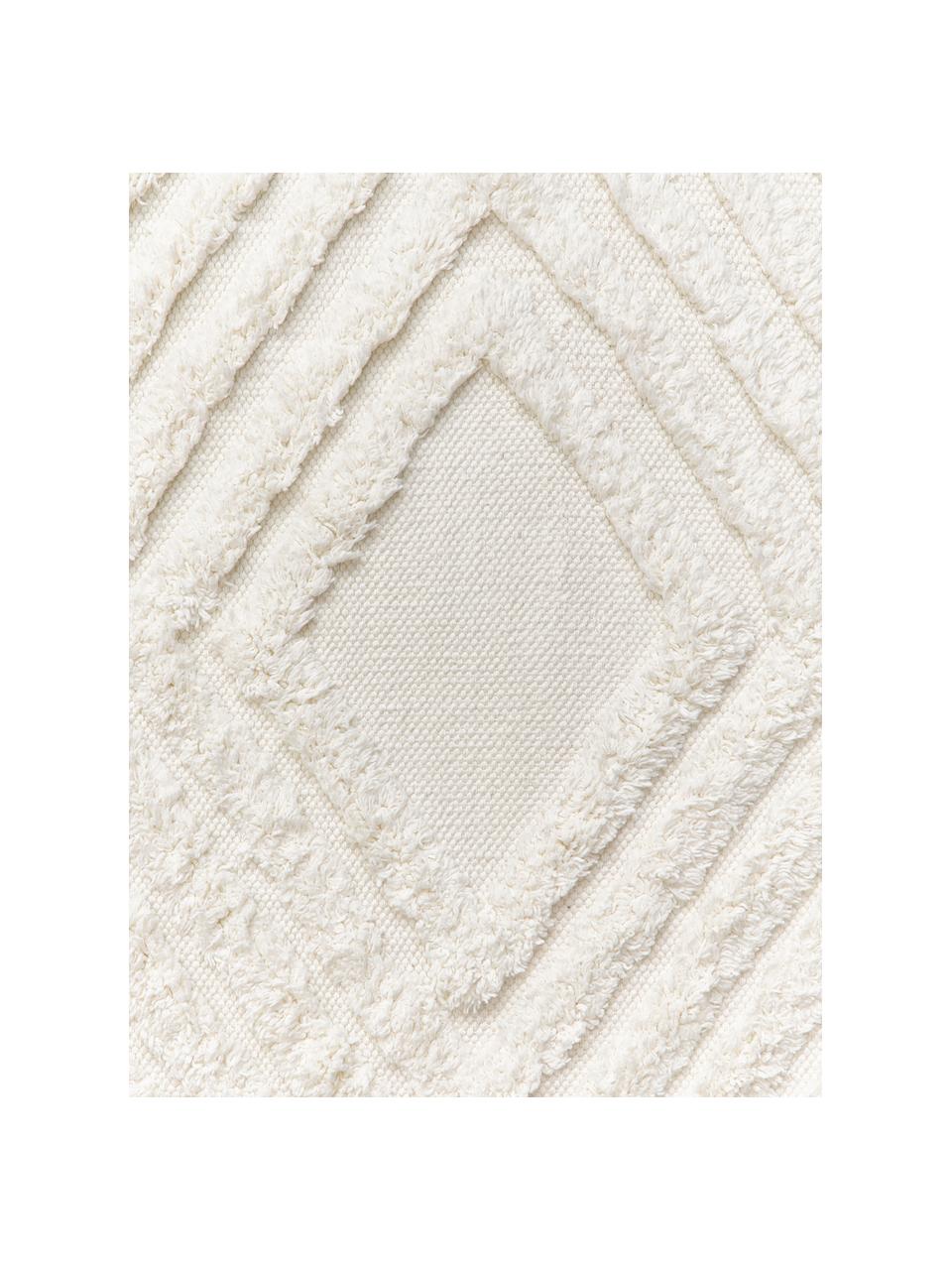 Ručně tkaný bavlněný koberec s vystouplým vzorem Ziggy, 100 % bavlna, Krémově bílá, Š 80 cm, D 150 cm (velikost XS)