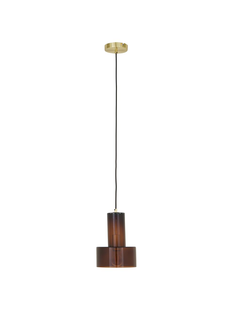 Lampada a sospensione piccola in vetro Flowy, Paralume: vetro colorato, Baldacchino: ottone, Marrone trasparente, Ø 20 x Alt. 27 cm