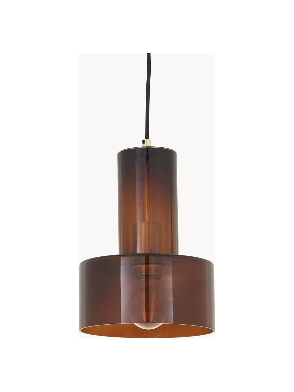 Lampada a sospensione piccola in vetro Flowy, Paralume: vetro colorato, Baldacchino: ottone, Marrone trasparente, Ø 20 x Alt. 27 cm