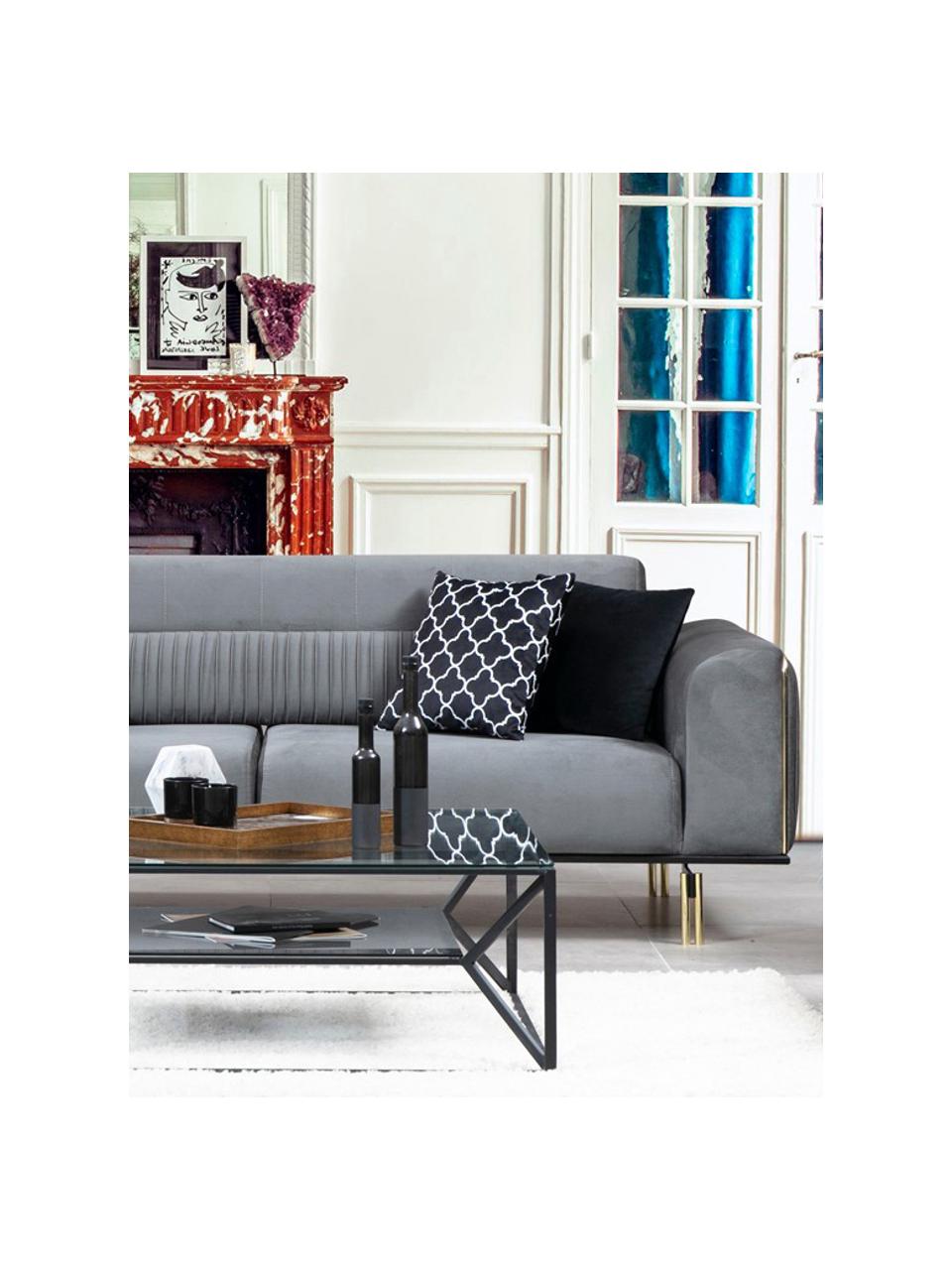 Sofa z aksamitu Daisy (3-osobowa), Tapicerka: 100% aksamit poliestrowy, Szary, czarny, odcienie mosiądzu, S 234 x G 97 cm