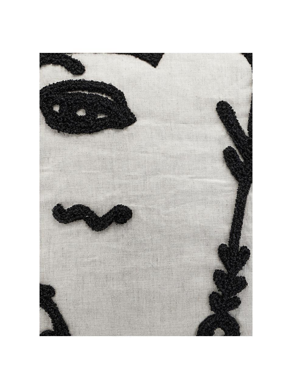 Kissenhülle Ingo mit abstrakter Stickerei, Vorderseite: Leinen, Baumwolle, Weiß, Schwarz, 50 x 50 cm