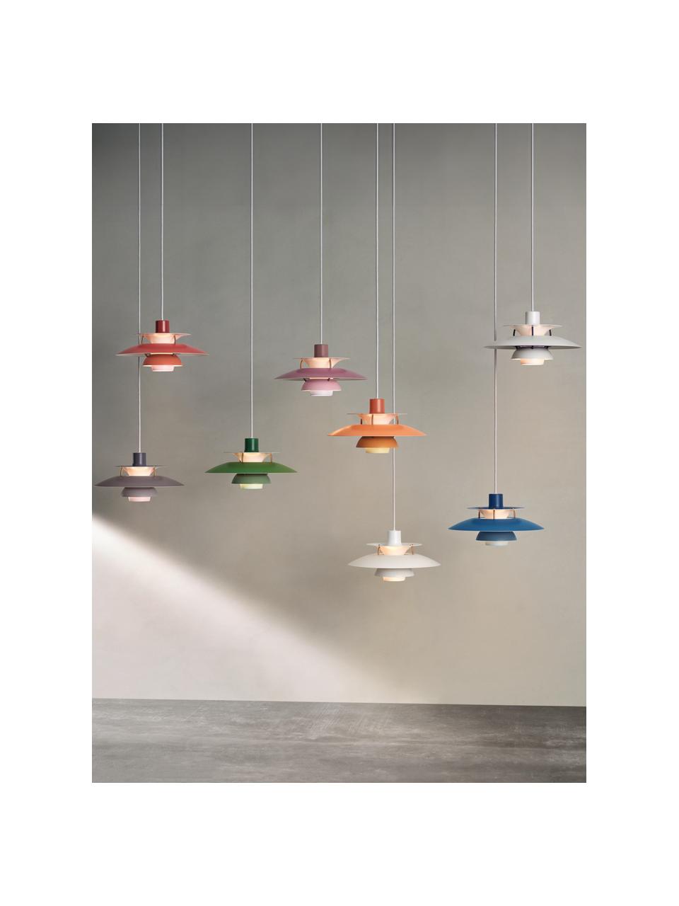 Hanglamp PH 5, verschillende formaten, Lampenkap: gecoat metaal, Diffuser: glas, semi-transparant, Wit, koningsblauw, Ø 50 x H 27 cm