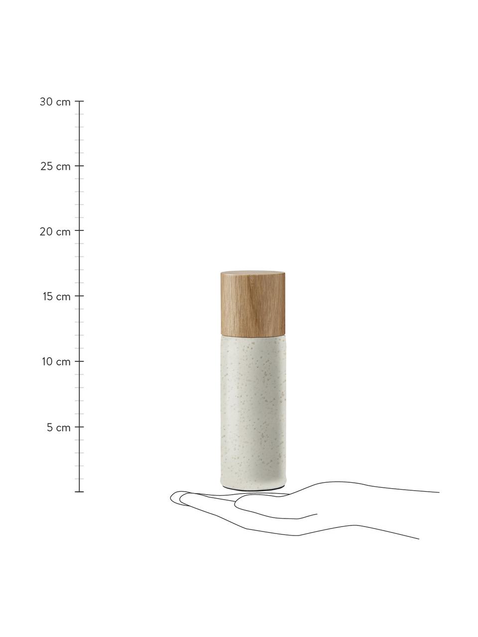 Keramiek zout- en pepermolen Bizz met houten deksel, 2-delig, Deksel: eikenhout, Lichtbeige, eikenhout, Ø 5 x H 17 cm