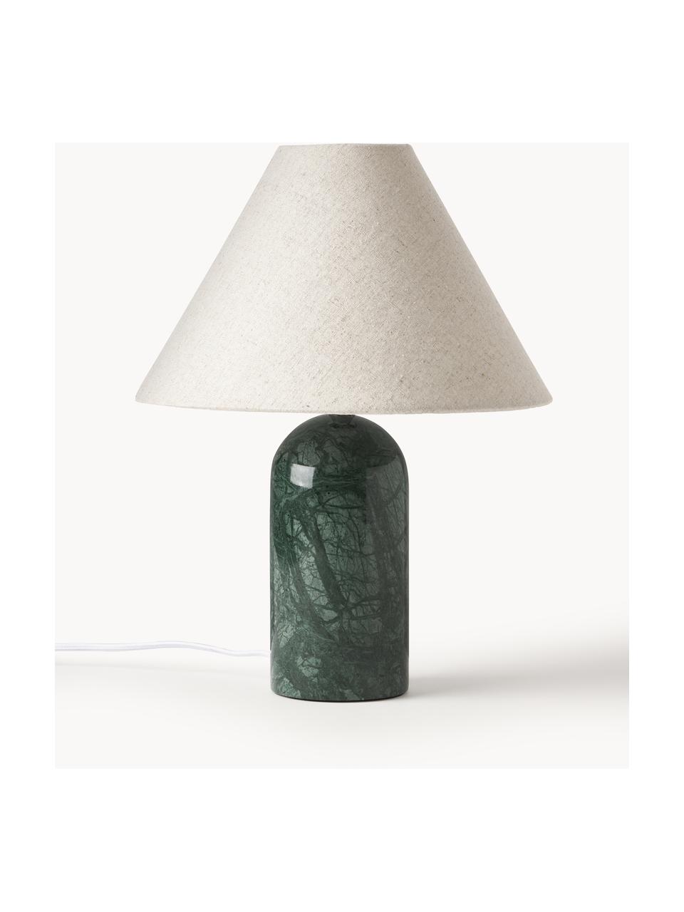 Lampada da tavolo con base in marmo Gia, Paralume: 50% lino, 50% poliestere, Beige, verde scuro marmorizzato, Ø 30 x Alt. 39 cm