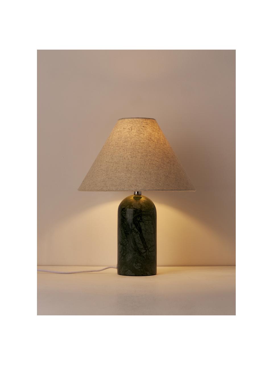 Tafellamp Gia met marmeren voet, Lampenkap: 50% linnen, 50% polyester, Lampvoet: marmer, Beige, donkergroen, gemarmerd, Ø 30 x H 39 cm