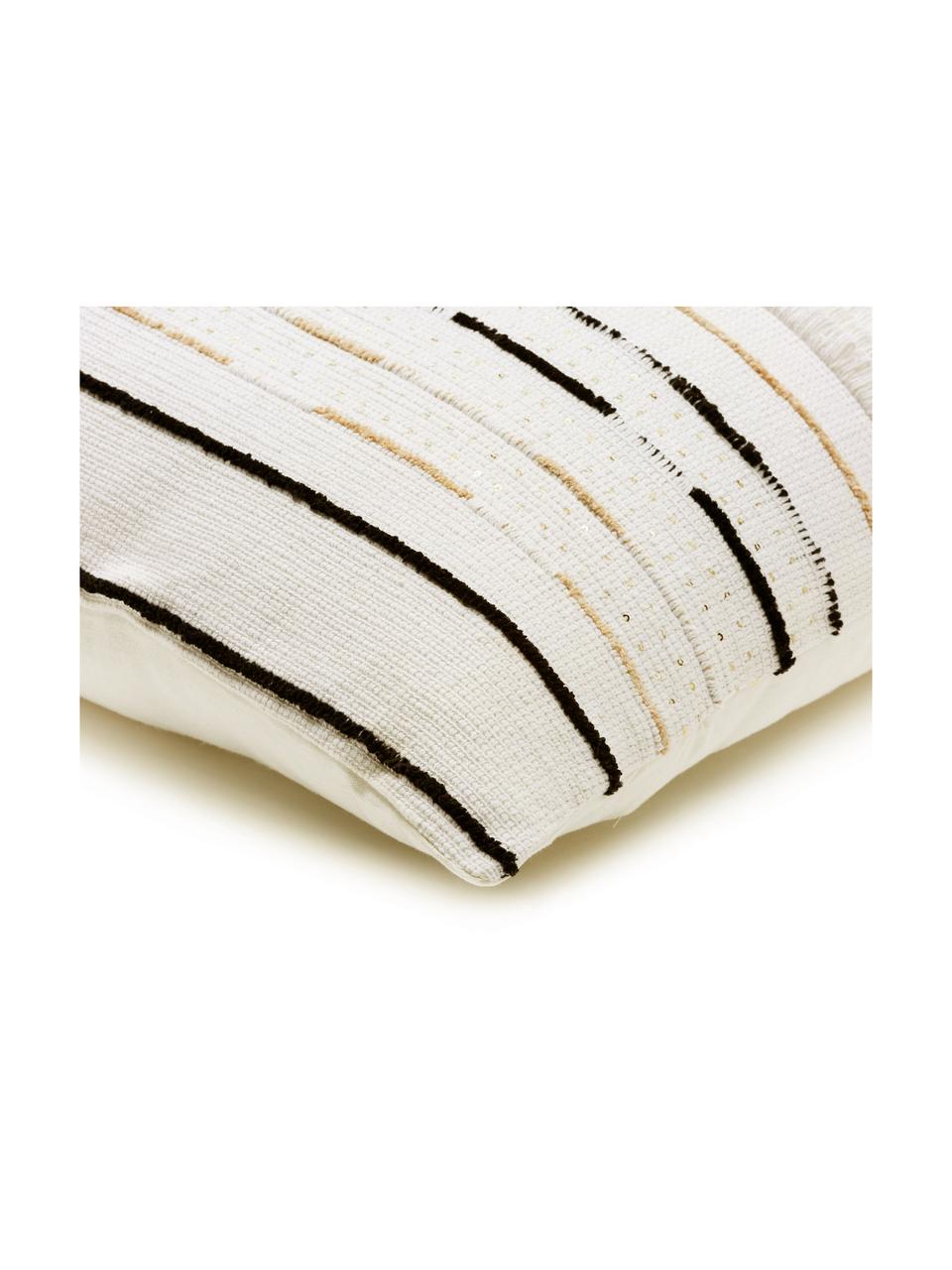 Cojín con lentejuelas Lena, con relleno, Funda: algodón Relleno poliéster, Blanco, negro, beige claro, An 60 x L 60 cm