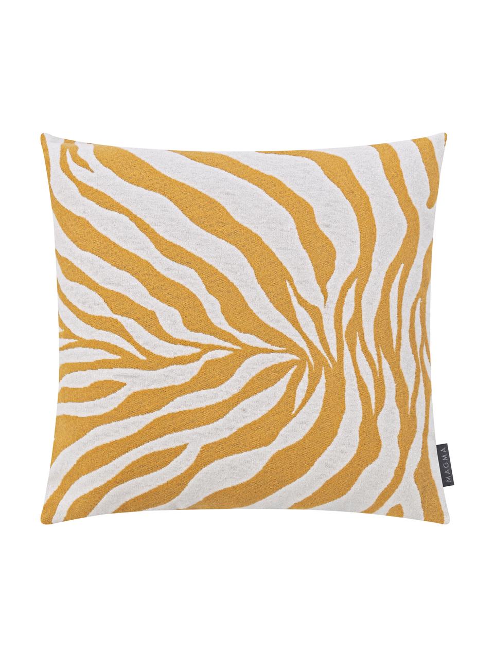 Kussenhoes Sana met zebra print in geel/wit, Weeftechniek: jacquard, Mosterdgeel, wit, 50 x 50 cm