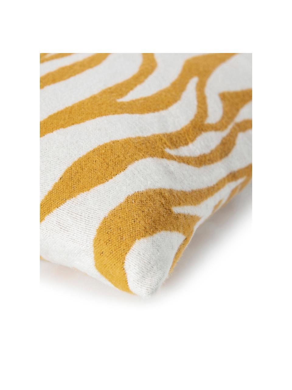 Kussenhoes Sana met zebra print in geel/wit, Weeftechniek: jacquard, Mosterdgeel, wit, 50 x 50 cm