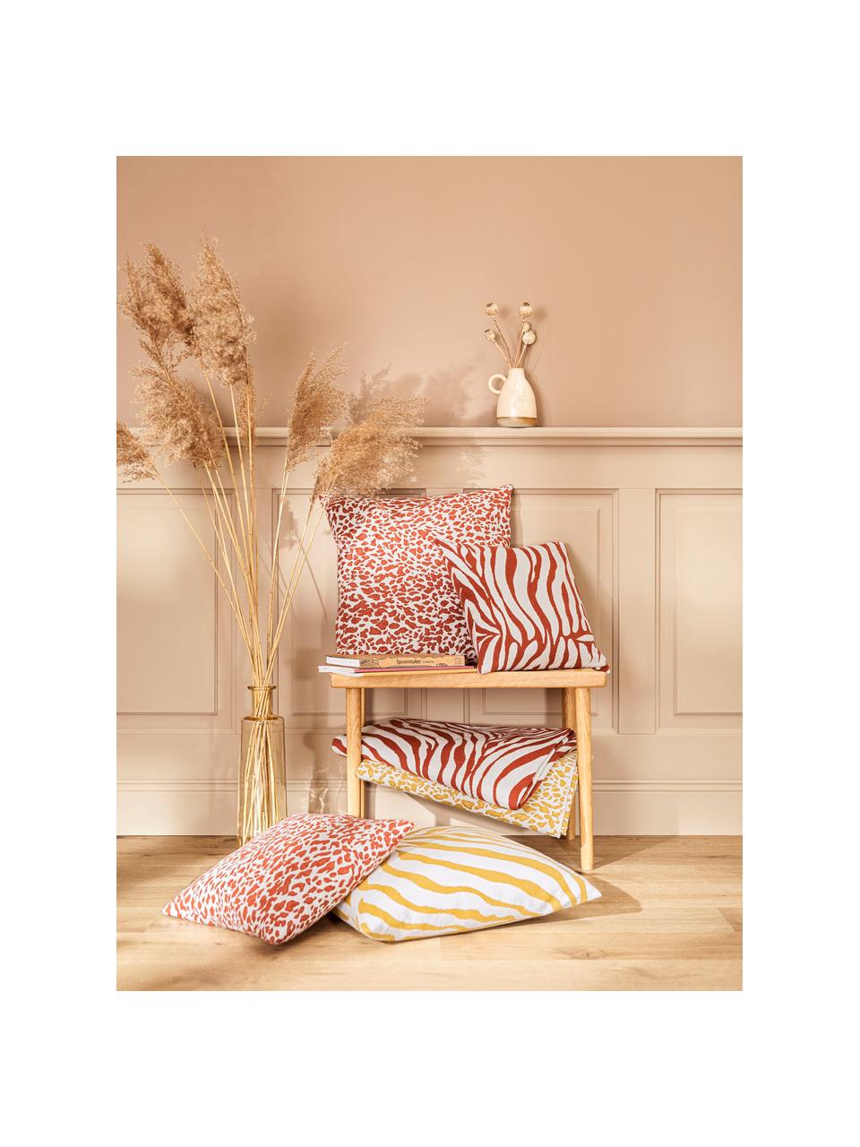 Kussenhoes Sana met zebra print in geel/wit, Weeftechniek: jacquard, Mosterdgeel, wit, 50 x 50 cm