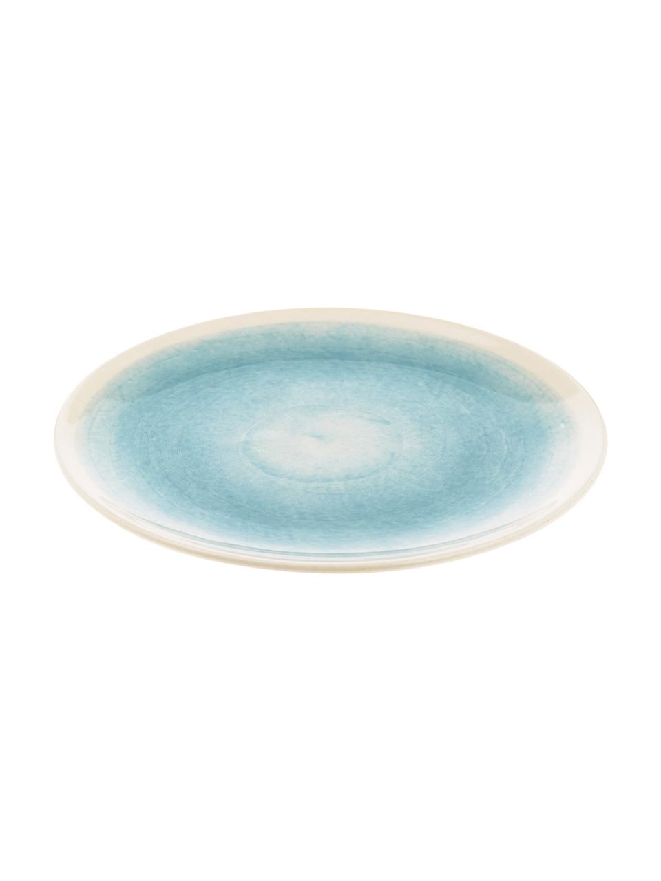 Handgemachte Frühstücksteller Pure matt/glänzend mit Farbverlauf, 6 Stück, Keramik, Blau, Weiß, Ø 21 cm