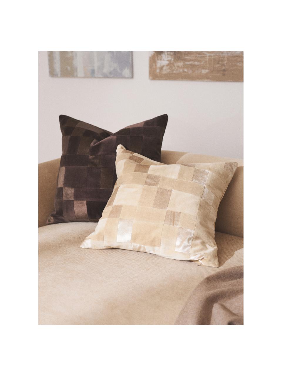 Housse de coussin 50x50 patchwork en velours Bastien, Tons bruns, larg. 50 x long. 50 cm