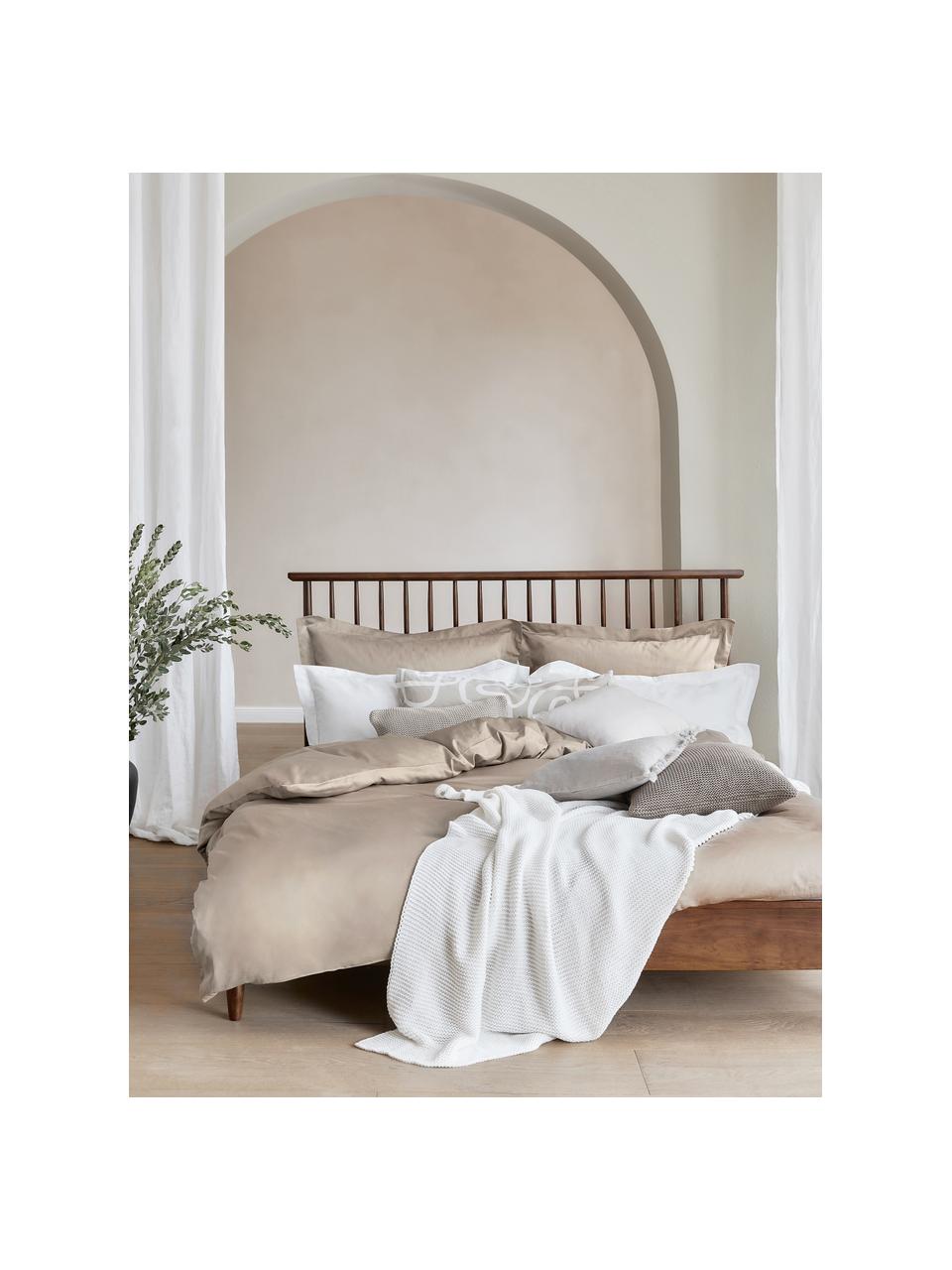 Saténová posteľná bielizeň z organickej bavlny so širokým lemom Premium, Sivobéžová, 135 x 200 cm + 1 vankúš 80 x 80 cm