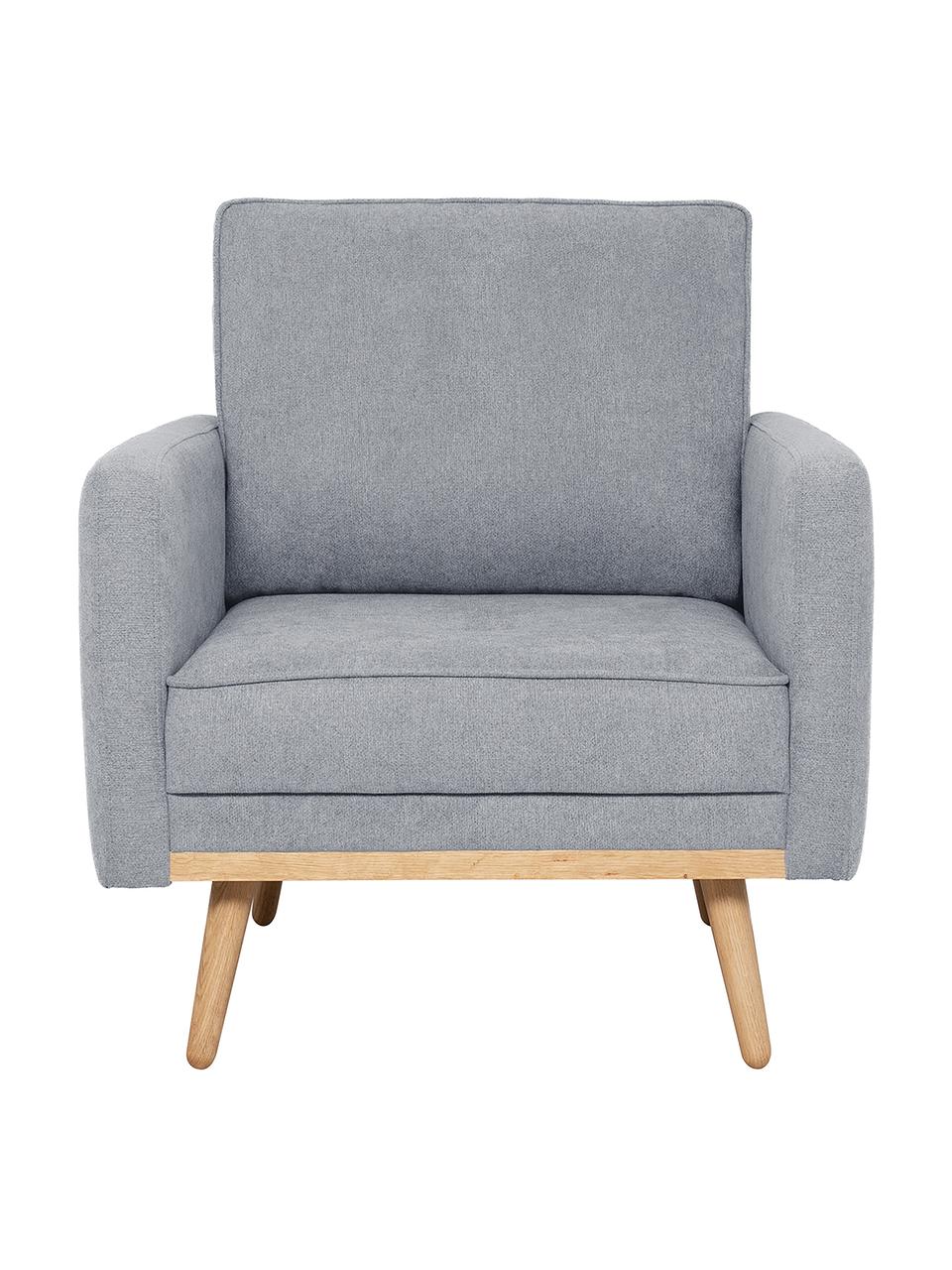 Poltrona in velluto blu grigio con piedini in legno Saint, Rivestimento: poliestere 50.000 cicli d, Struttura: legno di pino massiccio, , Tessuto blu grigio, Larg. 85 x Prof. 76 cm