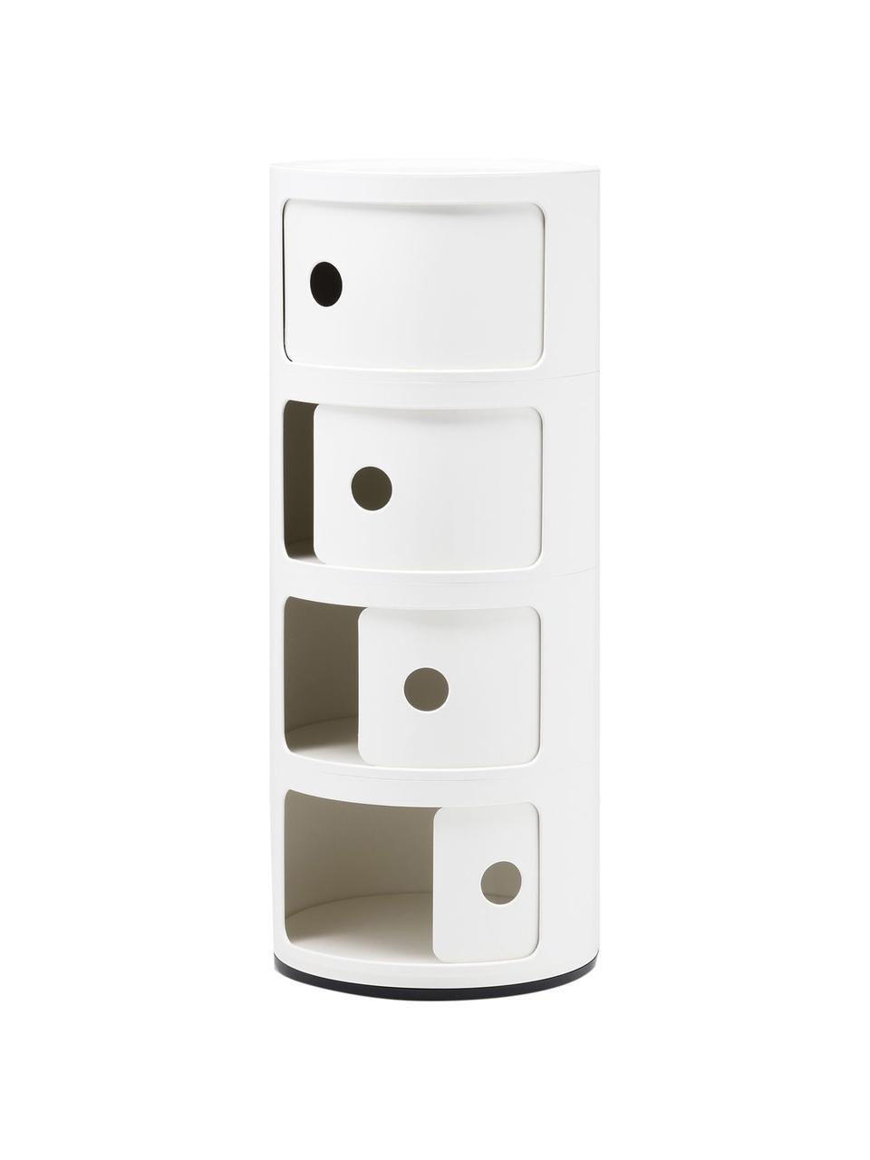 Caisson design blanc crème 4 modules Componibili, Plastique (ABS), laqué, certifié Greenguard, Blanc, Ø 32 x haut. 77 cm