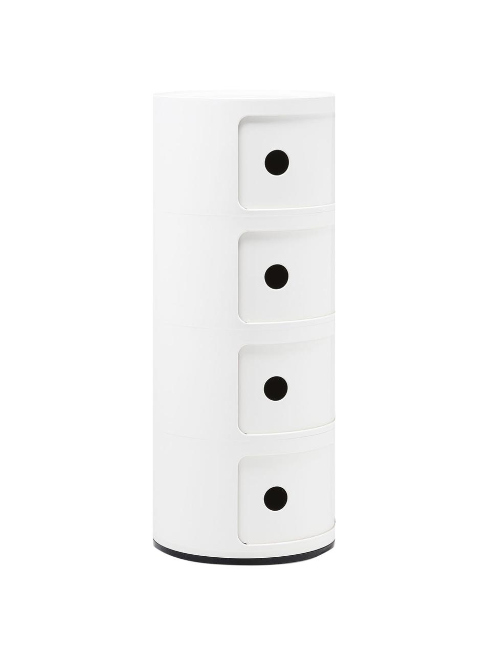 Designový odkládací stolek Componibili, 4 moduly, Lakovaná umělá hmota (ABS), certifikace Greenguard, Bílá, lesklá, Ø 32 cm, V 77 cm
