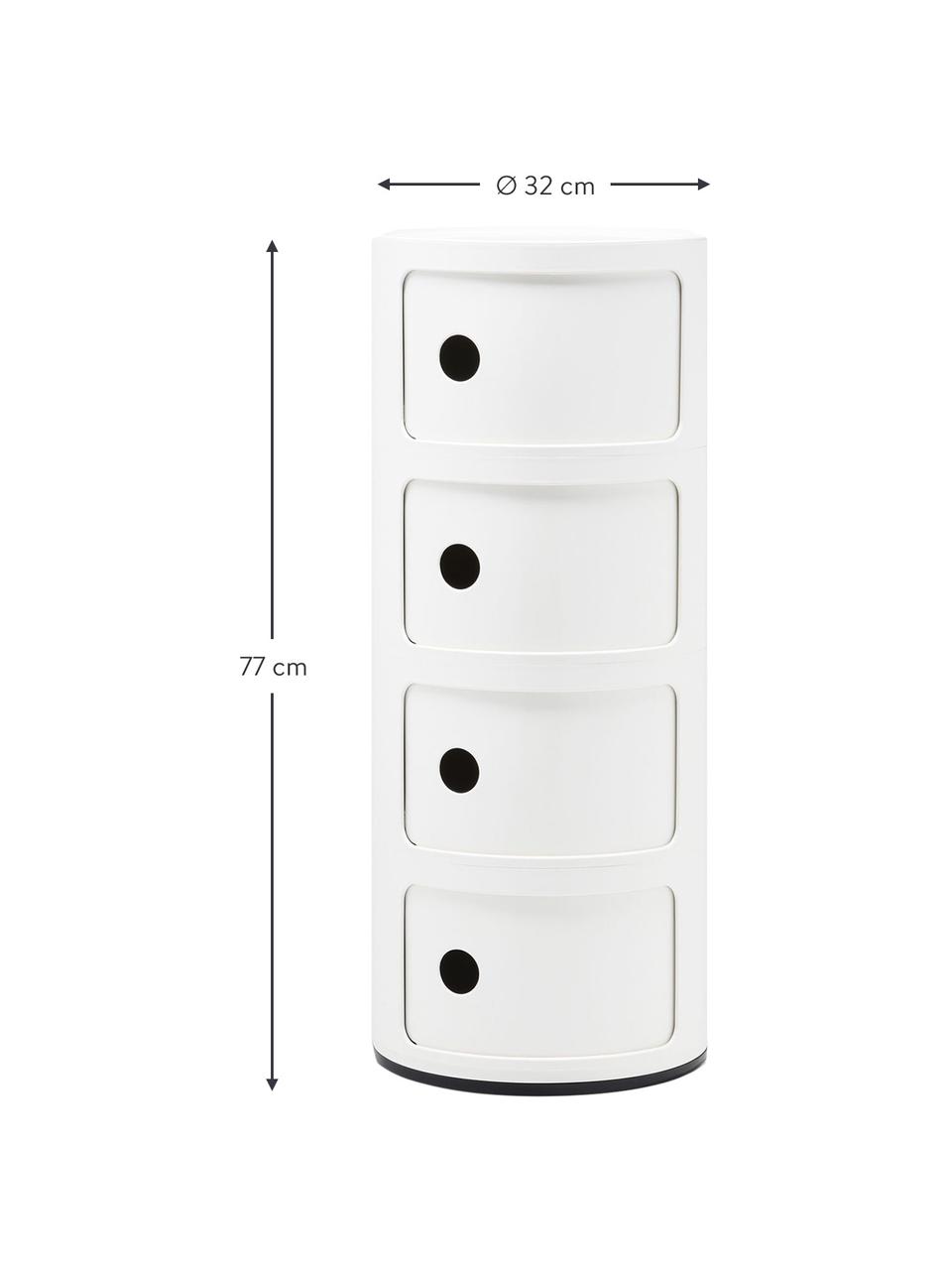 Designový odkládací stolek Componibili, 4 moduly, Lakovaná umělá hmota (ABS), certifikace Greenguard, Bílá, lesklá, Ø 32 cm, V 77 cm