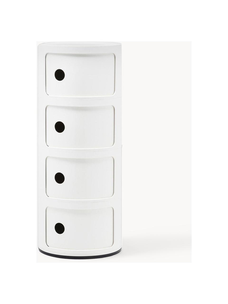 Contenitore di design con 4 cassetti Componibili, Plastica (ABS), laccata, certificata Greenguard, Bianco lucido, Ø 32 x Alt. 77 cm