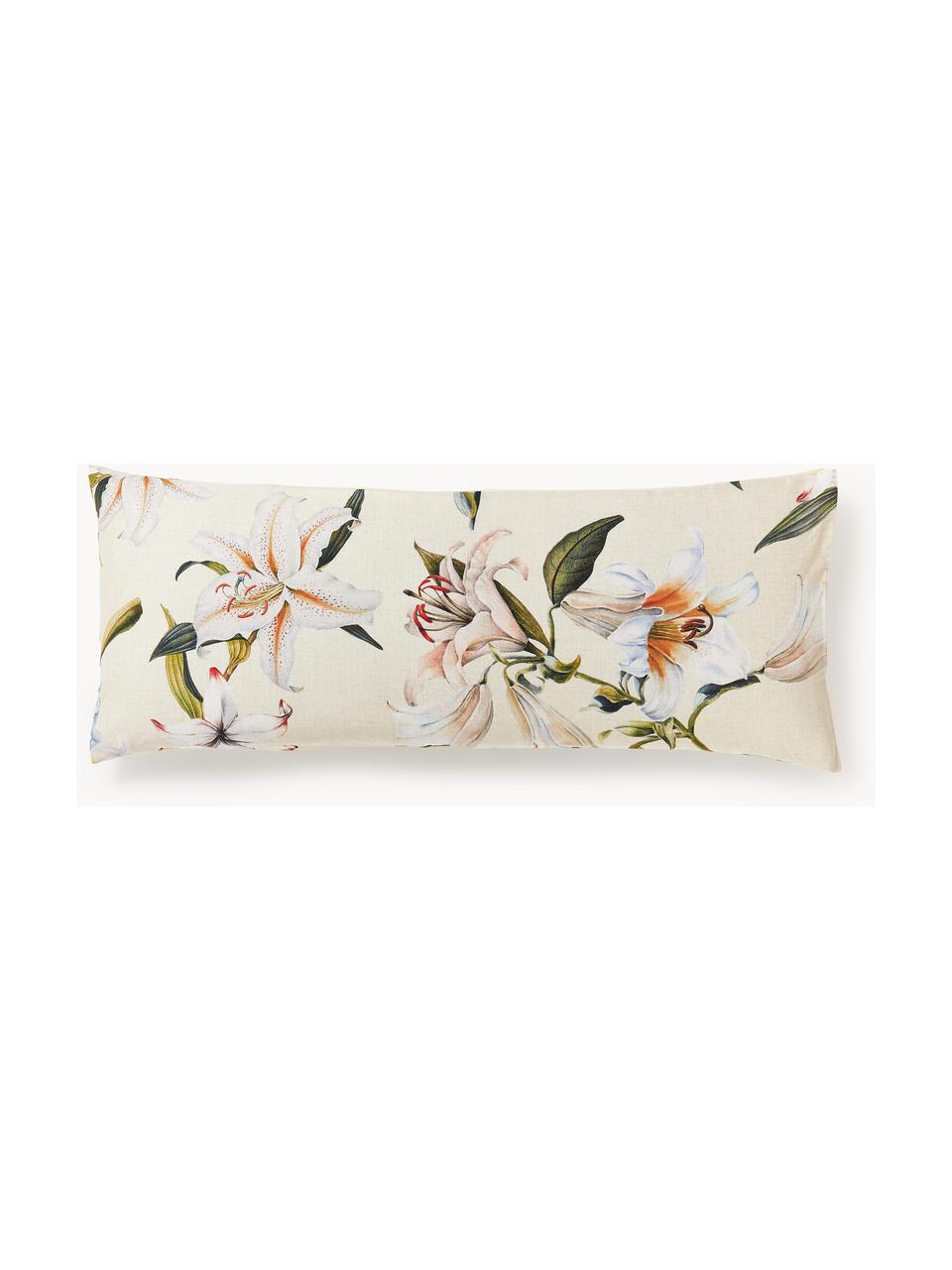 Funda de almohada de satén con estampado floral Flori, Beige claro, multicolor, An 45 x L 110 cm