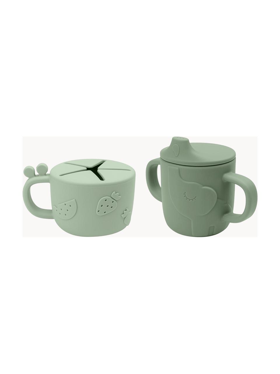 Set de taza crecimiento y de aperitivos Peekaboo, 100% silicona, Verde salvia, Set de diferentes tamaños