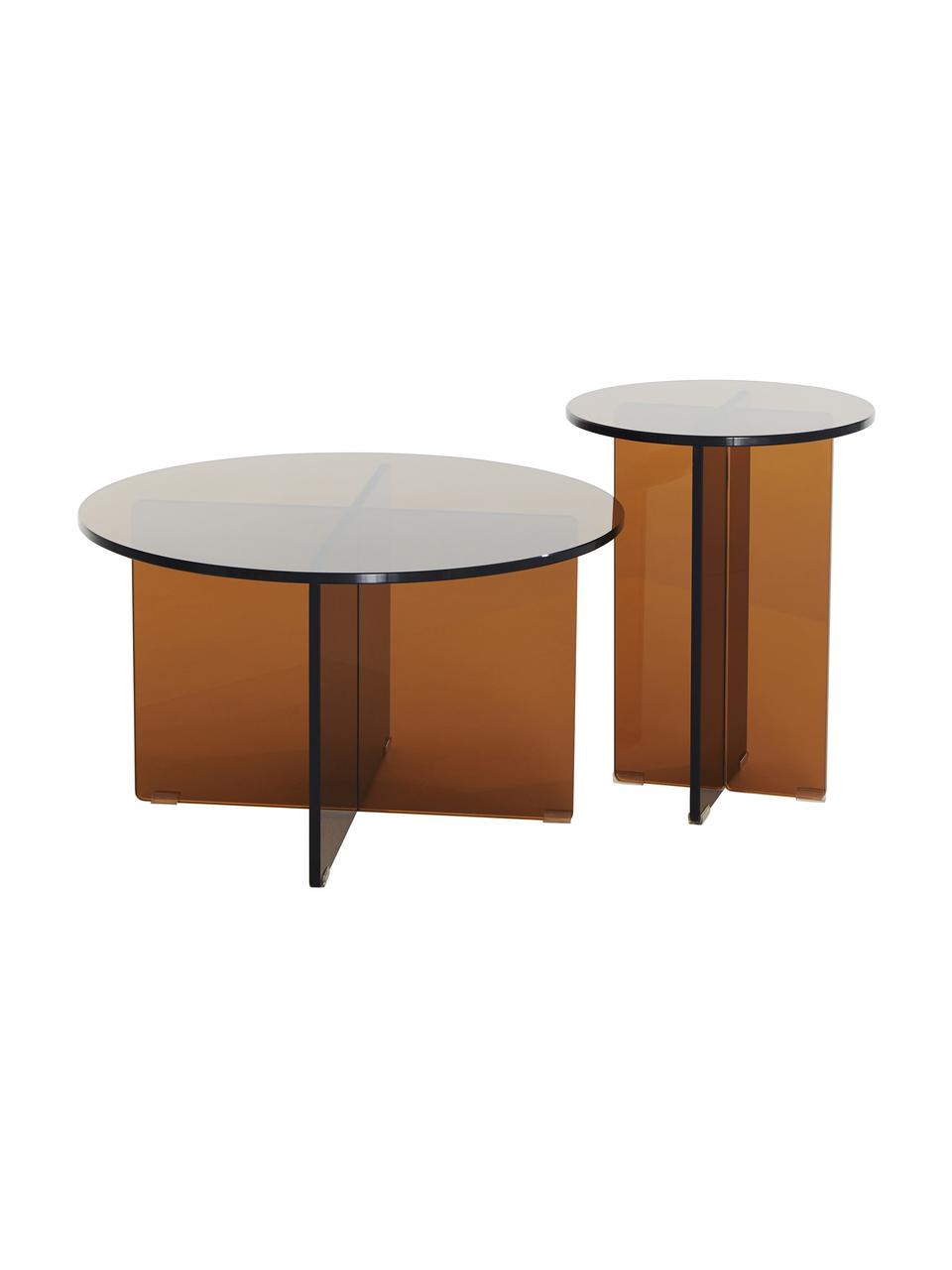Okrągły stolik pomocniczy ze szklanym blatem Iris, Blat: szkło hartowane, Stelaż: szkło hartowane, Brązowy, półtransparentny, Ø 35 x W 45 cm