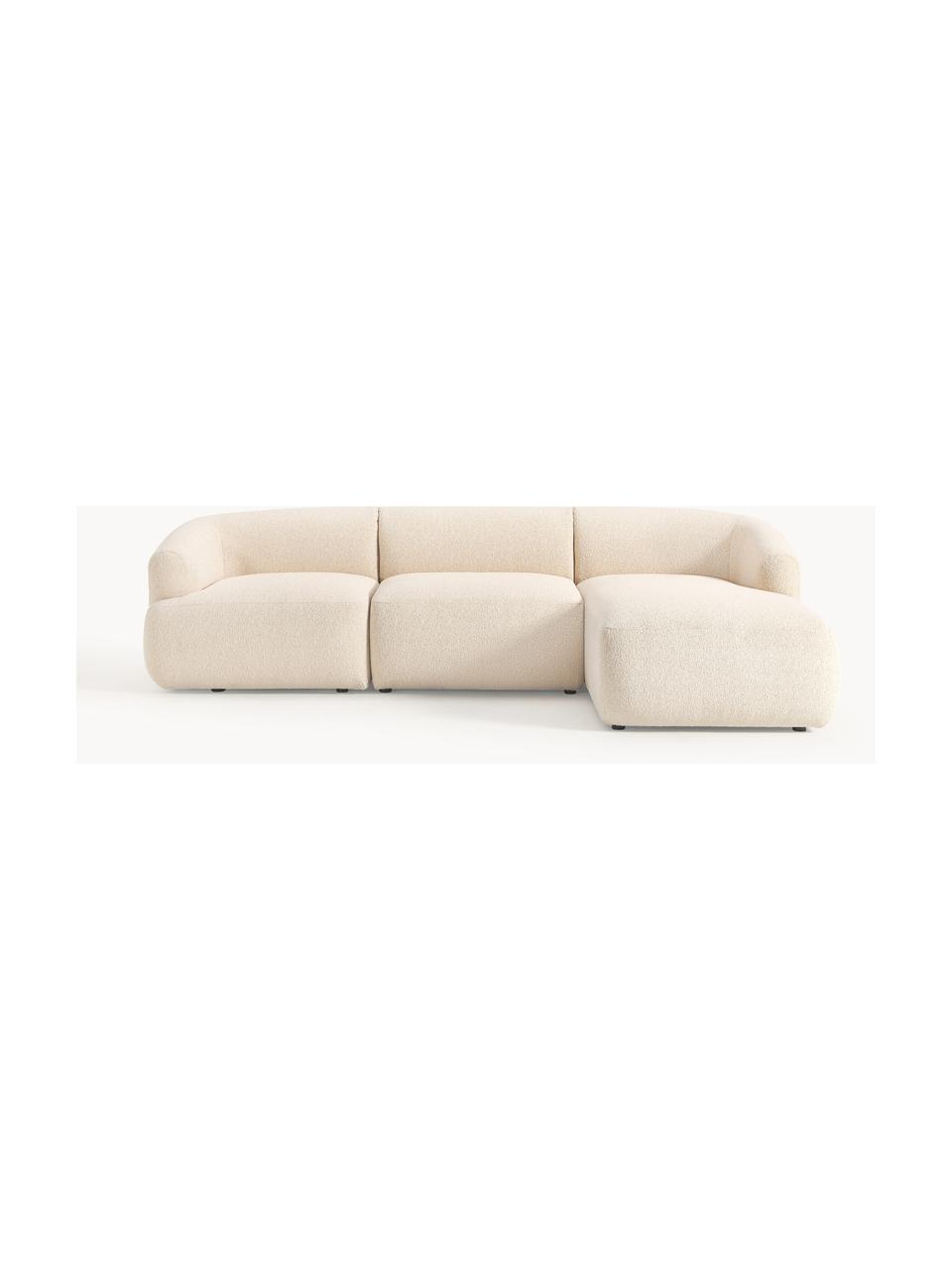 Sofá rinconera modular en tejido bouclé Sofia (3 plazas), Tapizado: tejido bouclé (100% polié, Estructura: madera de abeto con certi, Patas: plástico, Bouclé blanco crema, An 272 x F 160 cm, chaise longue derecha