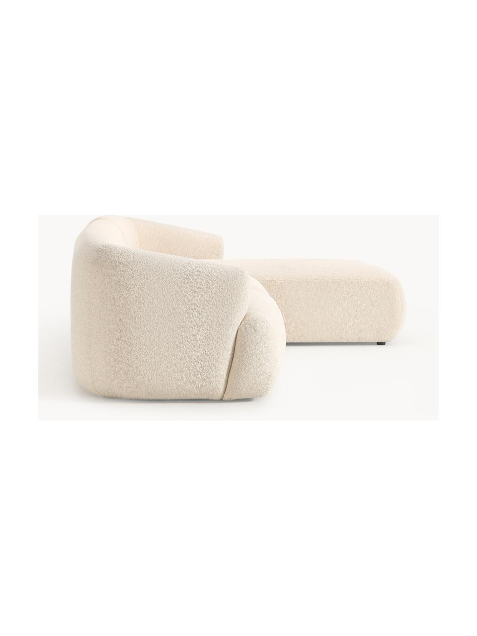 Narożna sofa modułowa bouclé Sofia (3-osobowa), Tapicerka: bouclé (100% poliester) D, Stelaż: drewno świerkowe z certyf, Nogi: tworzywo sztuczne, Kremowobiały bouclé, S 272 x G 160 cm, prawostronna