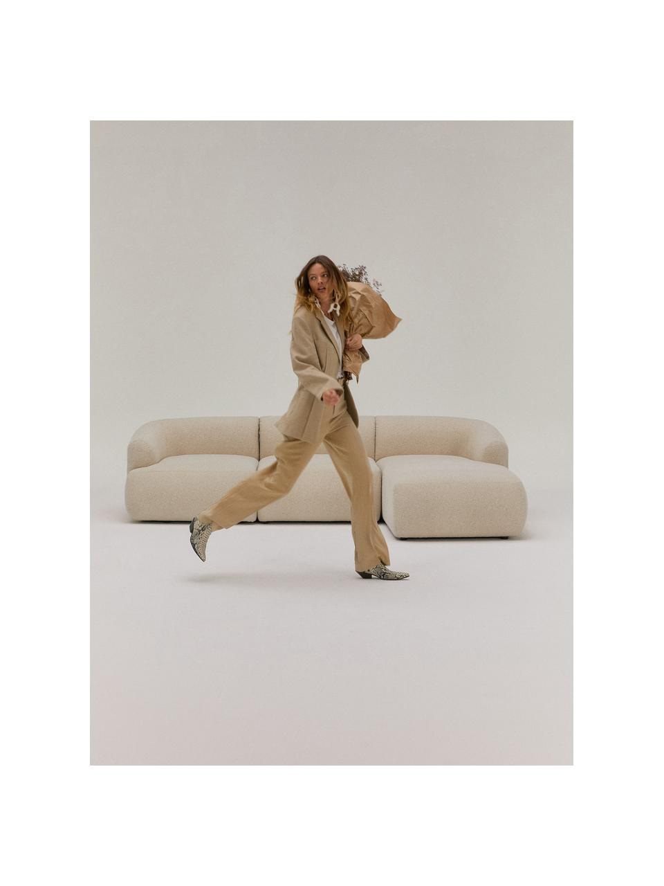 Canapé d'angle modulable 3 places en tissu bouclé Sofia, Bouclé blanc crème, larg. 272 x prof. 160 cm, méridienne à droite