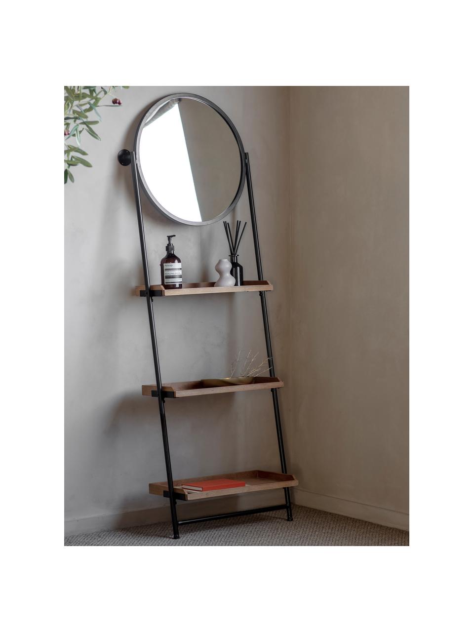 Ladderrek Picoli met spiegel, Frame: gepoedercoat metaal, Zwart, hout, B 54 x H 160 cm