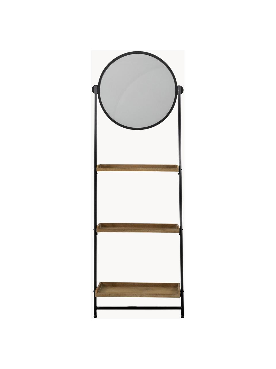 Regał drabinkowy z lustrem Picoli, Stelaż: metal malowany proszkowo, Czarny, drewno naturalne, S 54 x W 160 cm