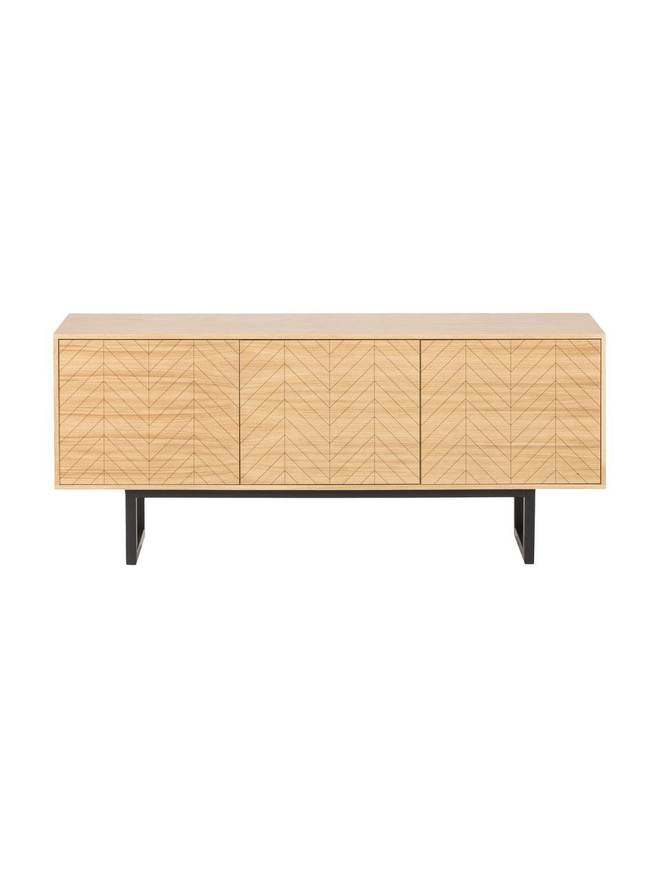 Credenza con ante e finitura in legno di quercia Camden, Piedini: legno di betulla laccato,, Legno, Larg. 175 x Alt. 75 cm