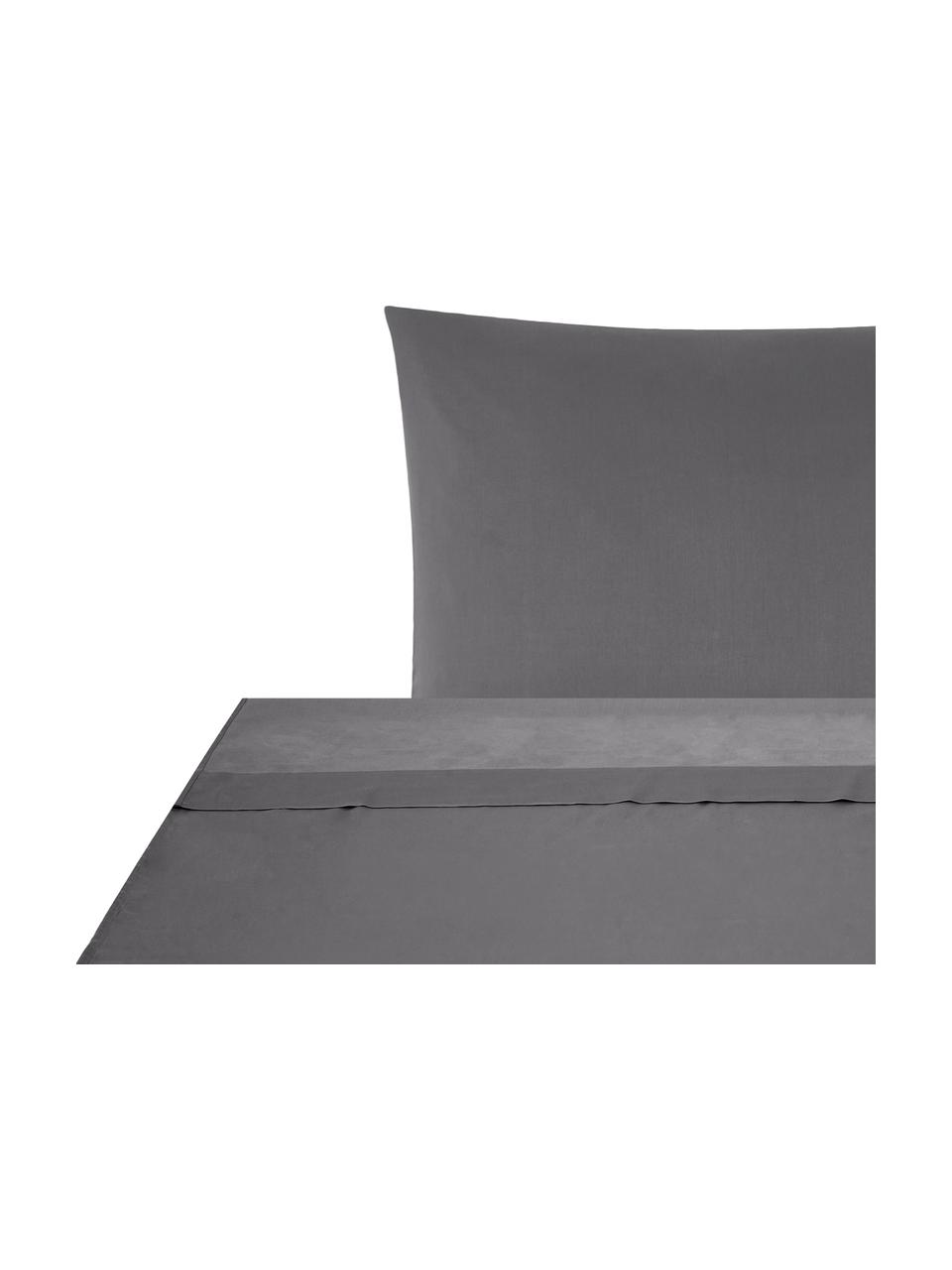 Set lenzuola in raso di cotone grigio scuro Comfort, Tessuto: raso Densità del filo 250, Grigio scuro, 240 x 300 cm + 2 federe 50 x 80 cm