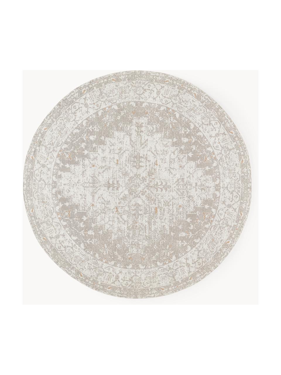 Kulatý žinylkový koberec Neapel, ručně tkaný, Šedomodrá, krémově bílá, Ø 250 cm (velikost XL)