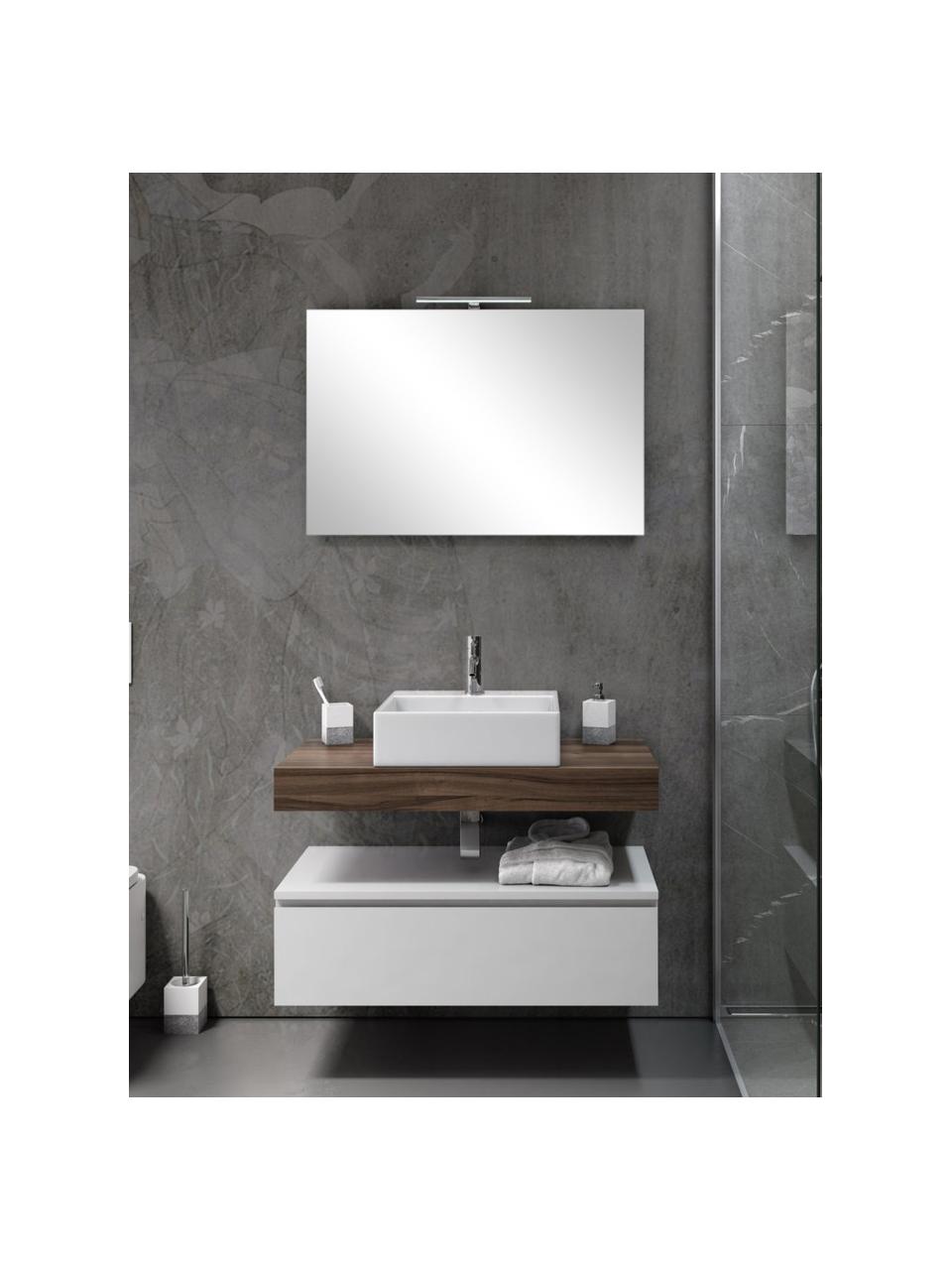 Set lavabo Yoka 5 pz, Superficie dello specchio: vetro a specchio, Lampada: alluminio, rivestito, Bianco, effetto legno di noce, Set in varie misure