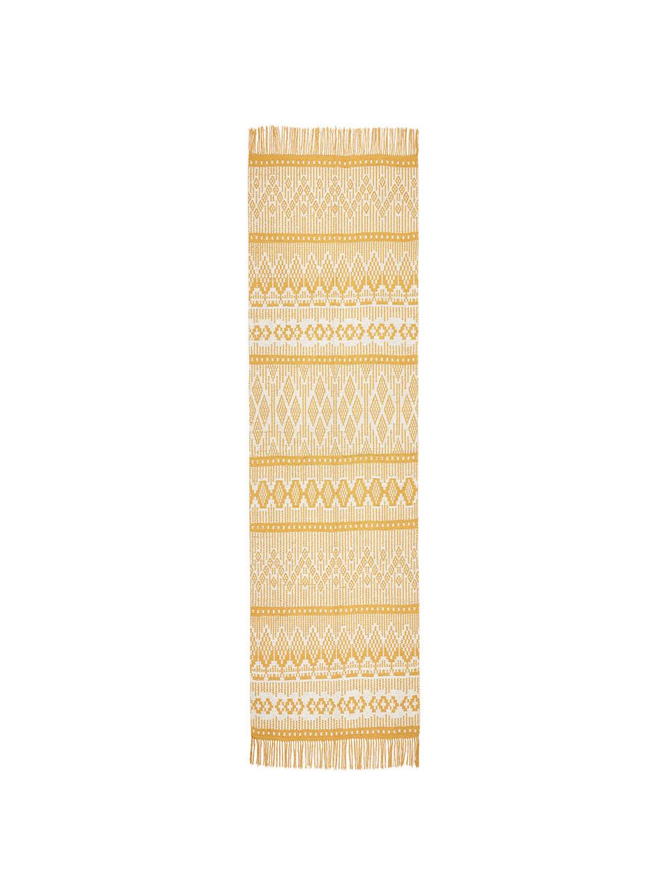 Běhoun z recyklované bavlny v etno stylu Panama, Krémová, hořčičná žlutá