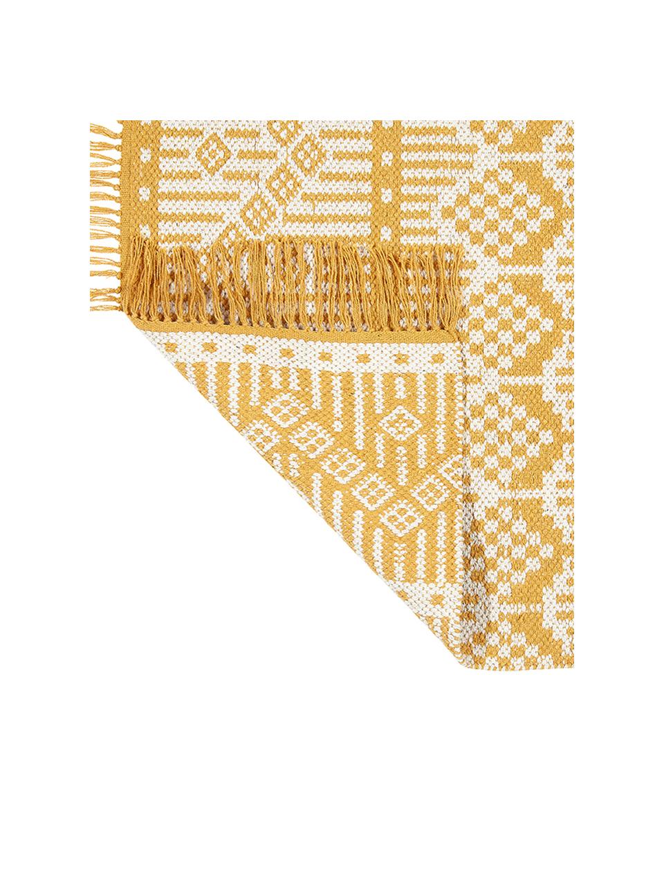 Běhoun z recyklované bavlny v etno stylu Panama, Krémová, hořčičná žlutá